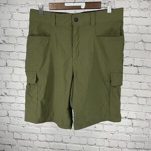 Orvis Green Nylon Elastic Waist Stretch Snap Cargo Zipped Pockets Shorts Size 32